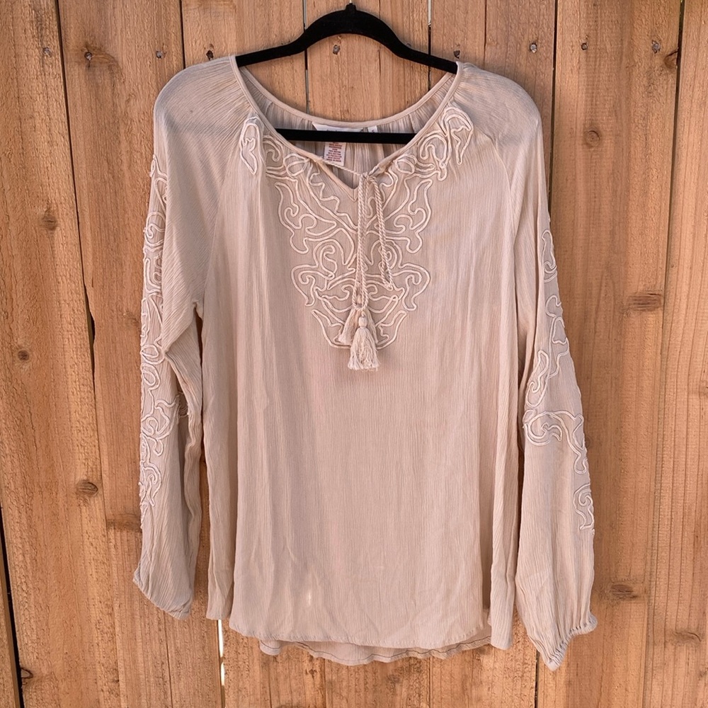 Sundance Women's Small Gauzey Embroidered Tunic Cream Ivory Country Cowgirl Boho